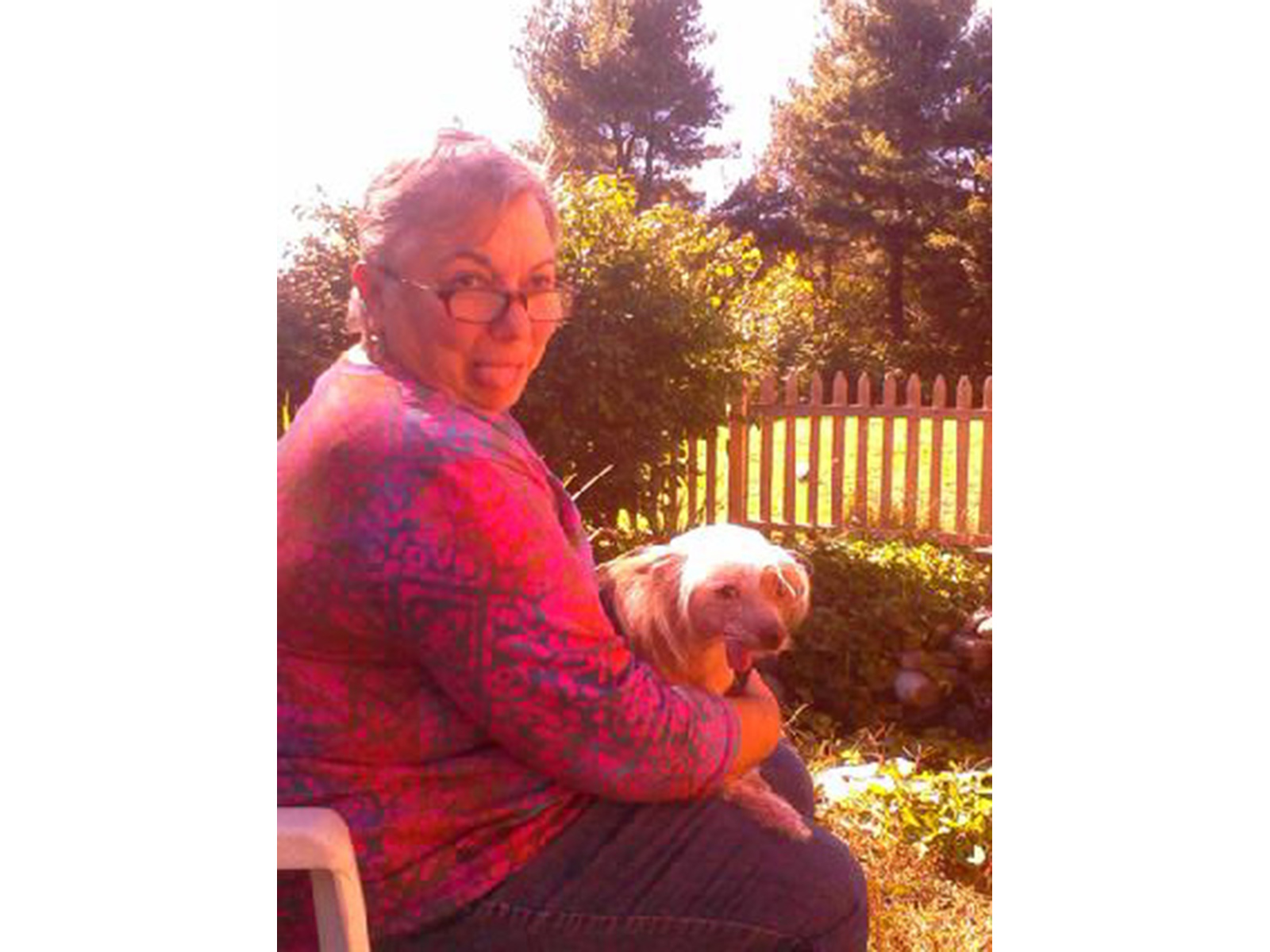 Joanne at Joey's house with one of Laurie's Hideous Dogs